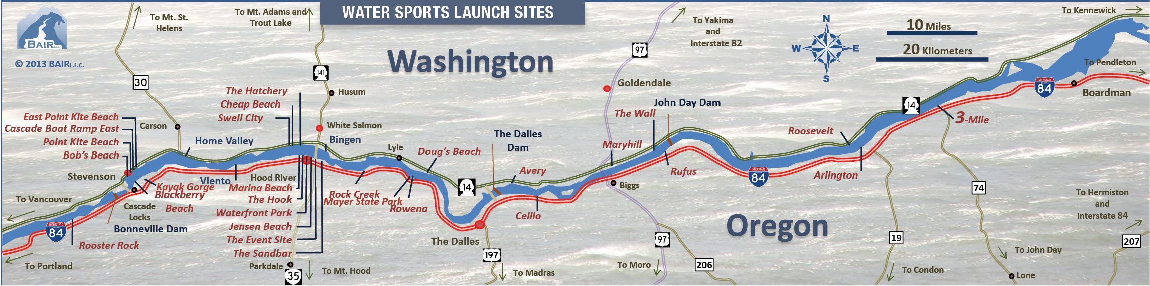 Map of Windsurfing and other Wind Sports for the Columbia River Gorge